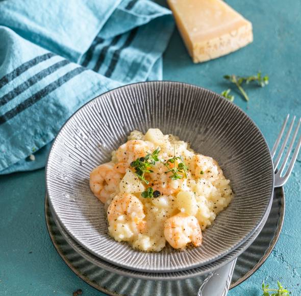 Birnenrisotto mit Garnelen