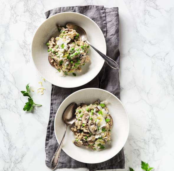 Champignon-„Rispotto“ mit Erbsen und Ricotta