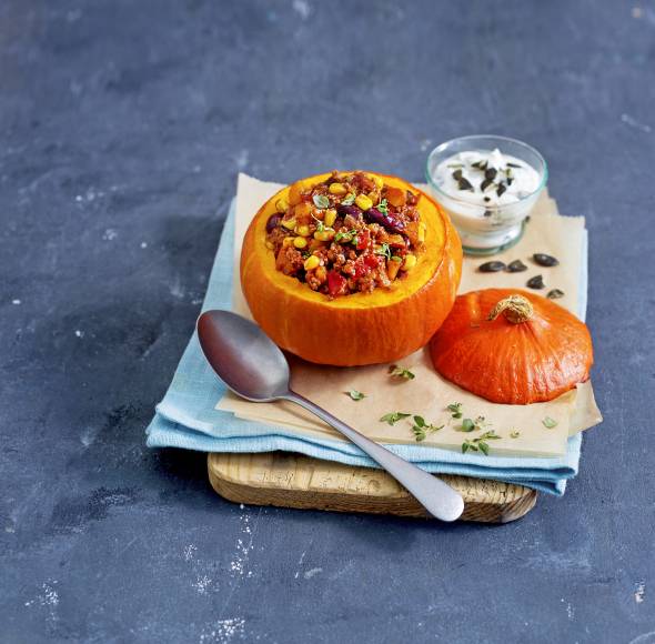 Chili con Carne im Mini-Kürbis
