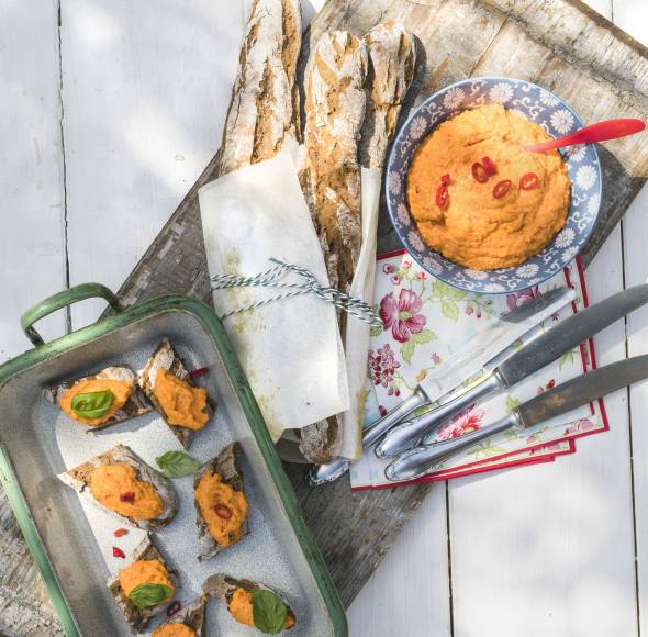 Pilzbaguette mit Paprika-Aufstrich