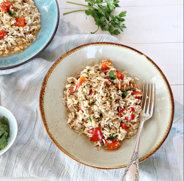 Reistopf mit Hackfleisch und Paprika