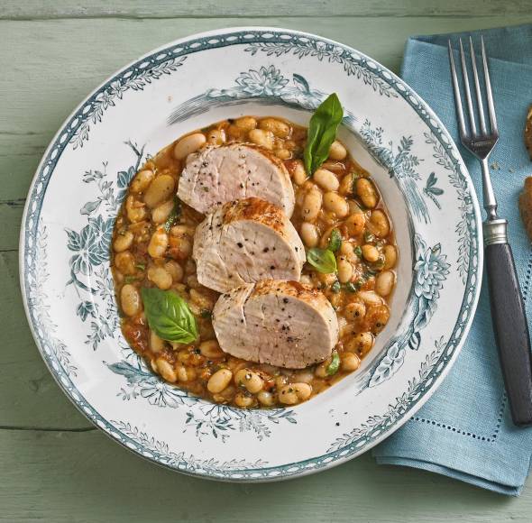 Schweinefilet mit Bohnensalat