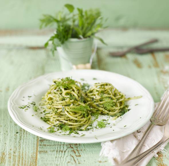 Spaghetti mit 6-Kräuter-Pesto
