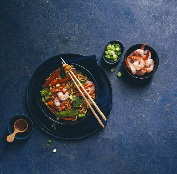 Ramen Stir Fry mit Shrimps