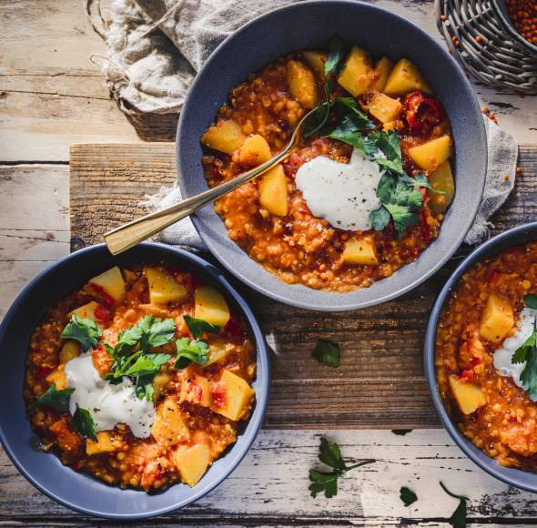 Paprika-Kartoffel-Topf mit Linsen