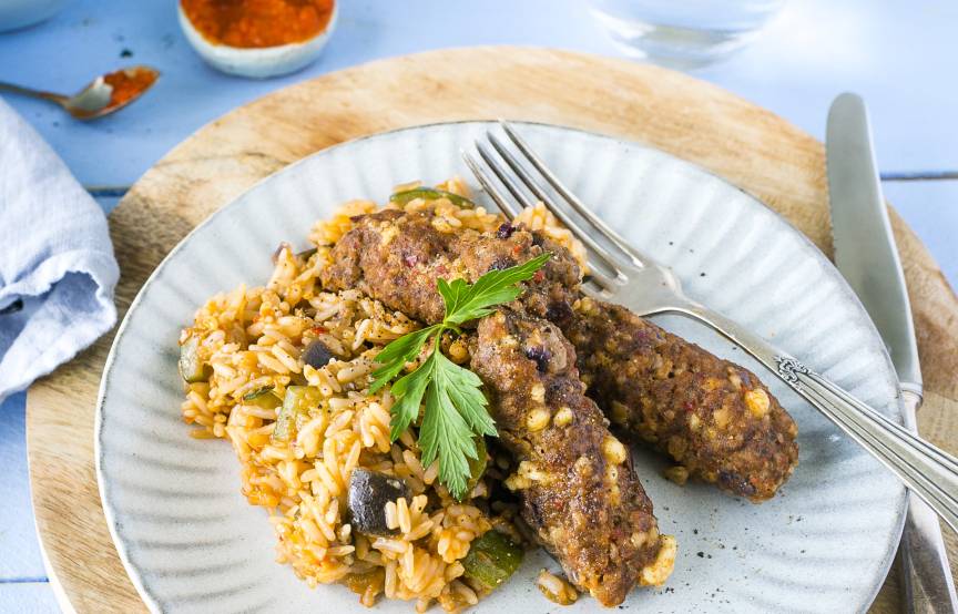Cevapcici mit Gemüsereis