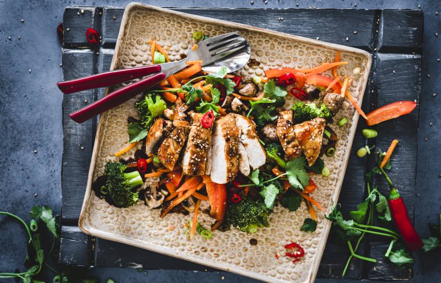 Teriyaki Chicken mit gedämpftem Gemüse