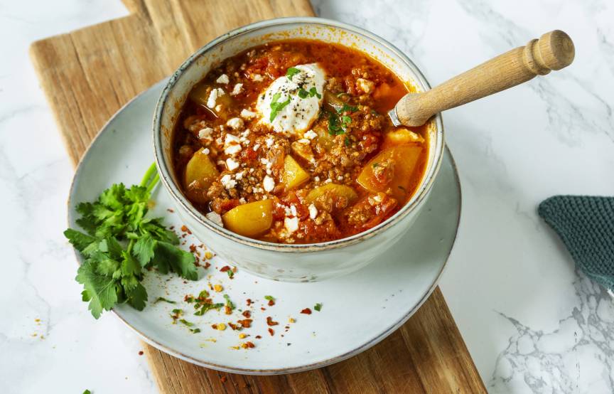 Kartoffel-Hackfleisch-Topf mit Feta