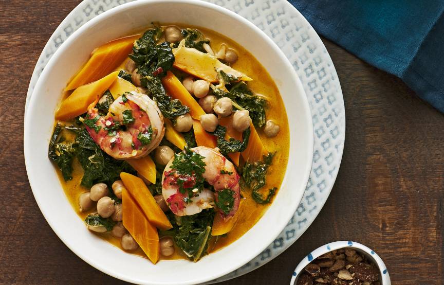 Grünkohlcurry mit Garnelen