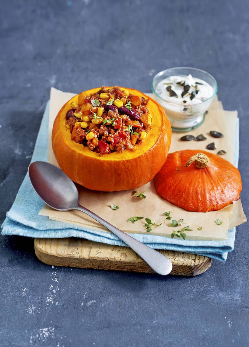 Chili con Carne im Mini-Kürbis