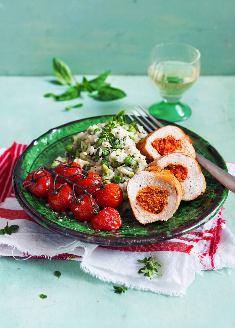 Gefüllte Hähnchenbrust mit mediterranem Risotto