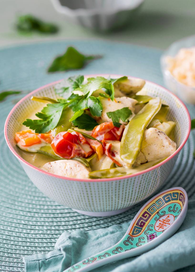 Hähnchen-Kokos-Curry mit Reis