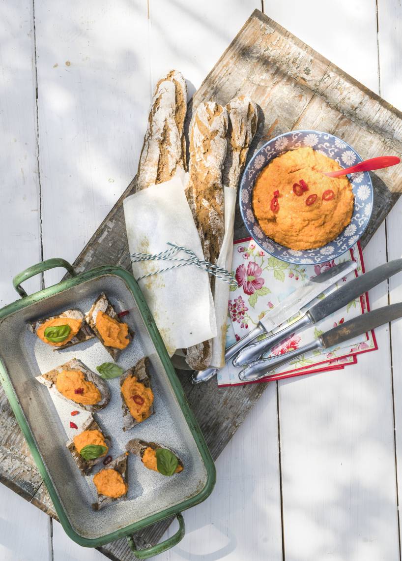 Pilzbaguette mit Paprika-Aufstrich