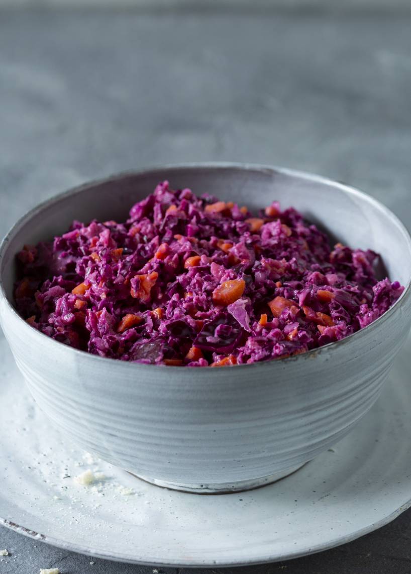 Rotkohl-Slaw mit Croûtons