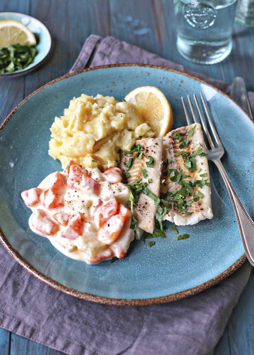 Seelachs mit Gemüse und Kartoffelstampf