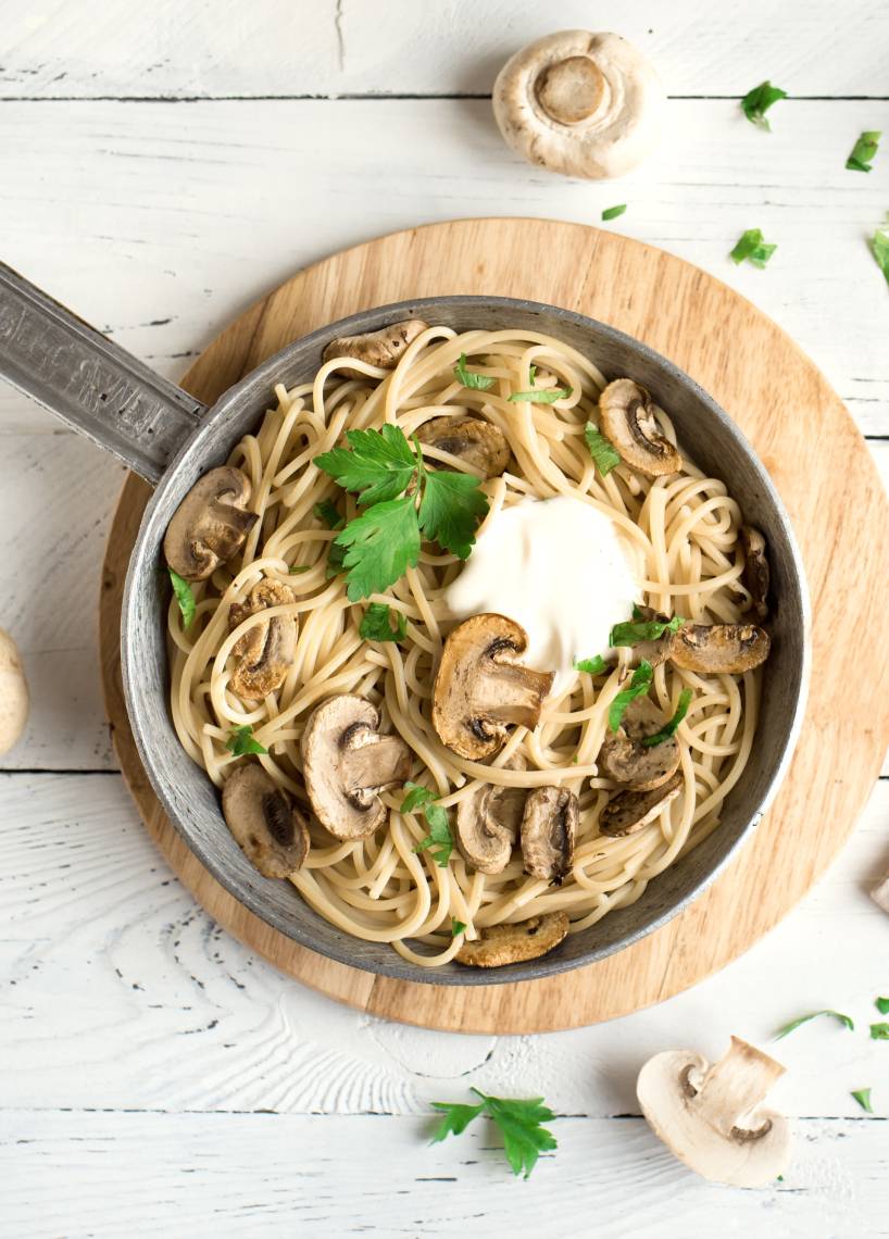Spaghetti in Champignon-Rahmsoße