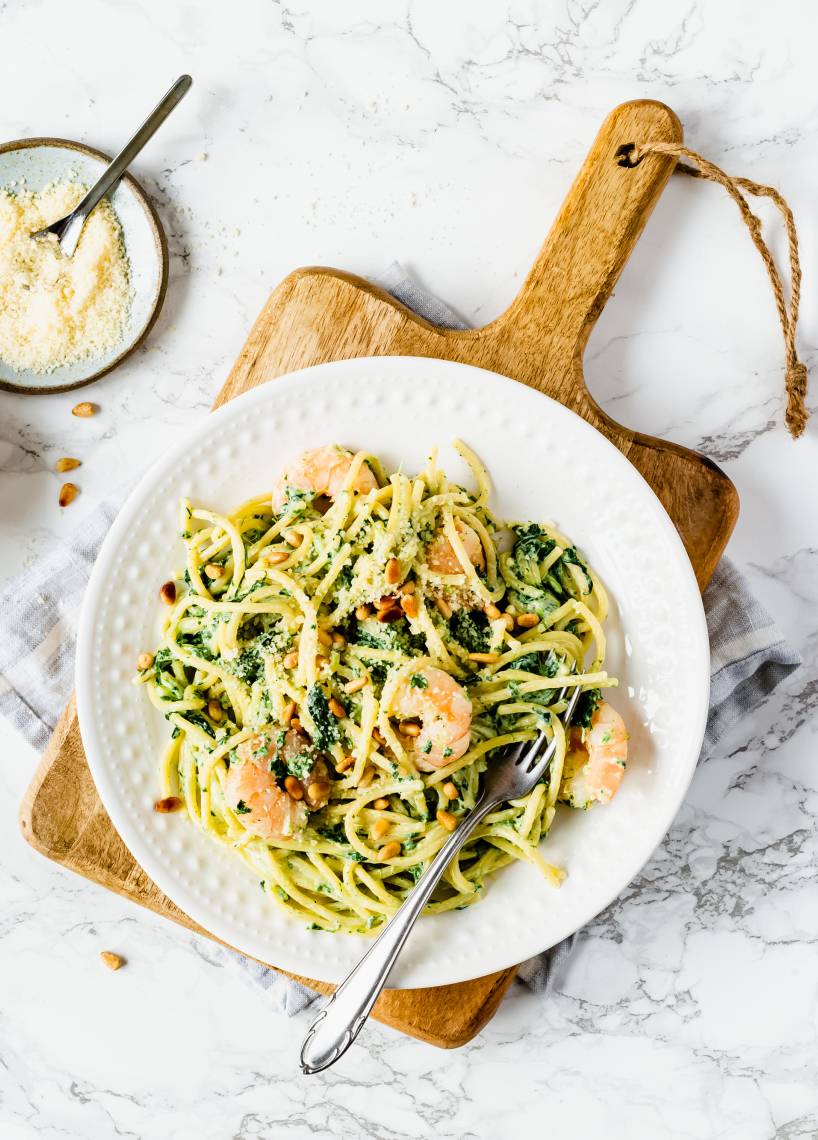 Spaghetti mit Knoblauchsoße und Garnelen