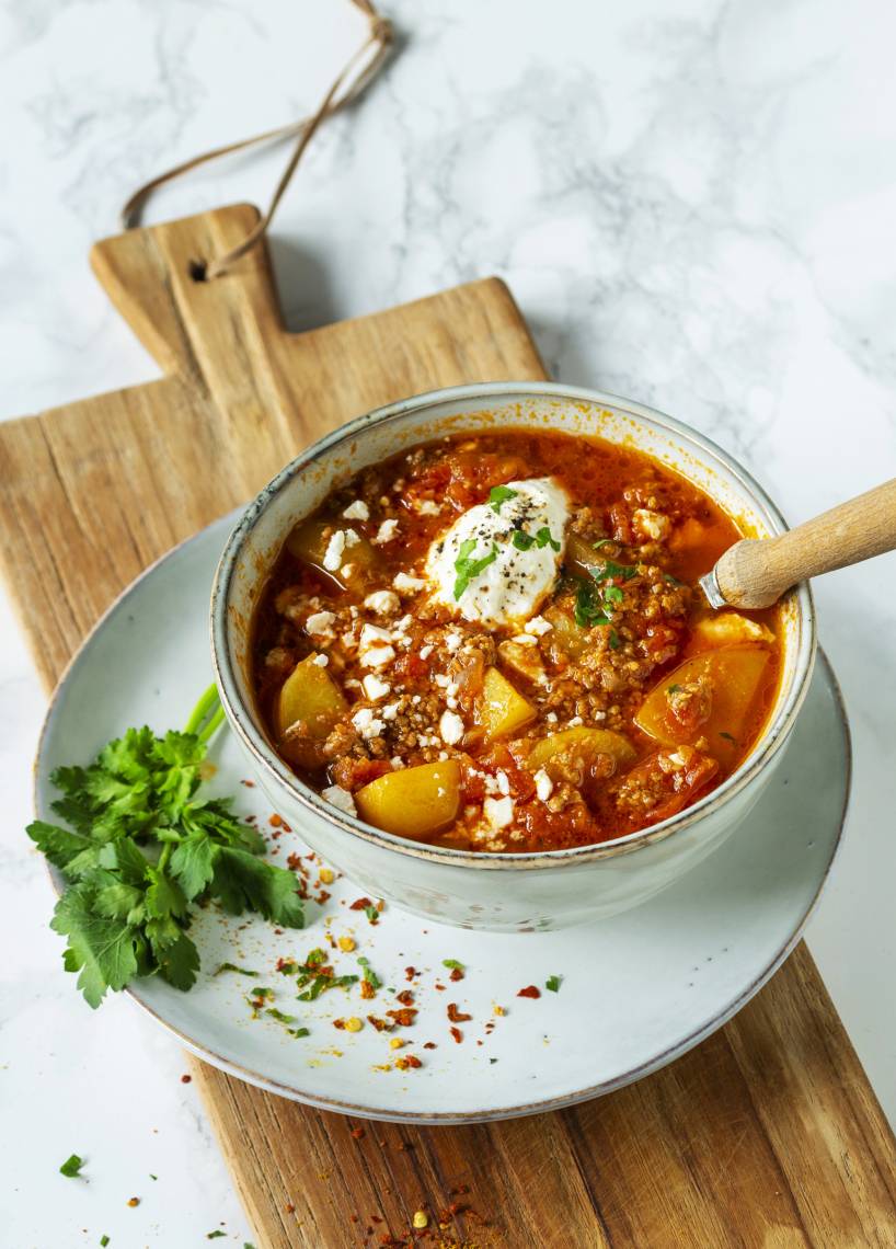 Kartoffel-Hackfleisch-Topf mit Feta