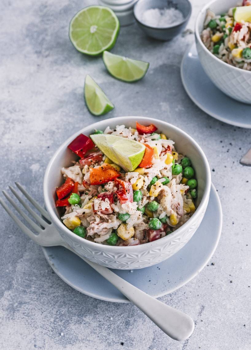 Reissalat mit Thunfisch und Limetten-Mayonnaise