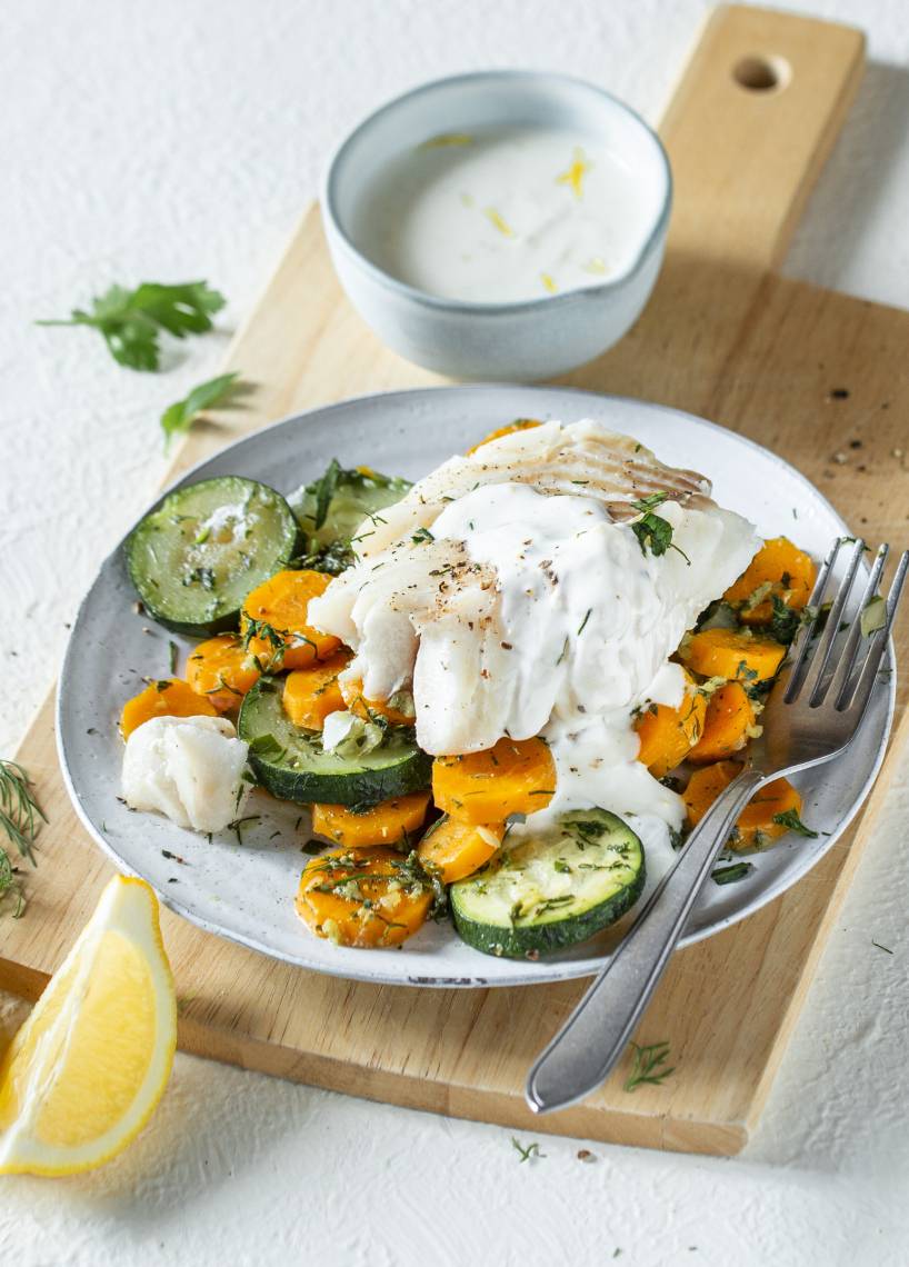 Kabeljau und Kräutergemüse aus dem Dampfgarer