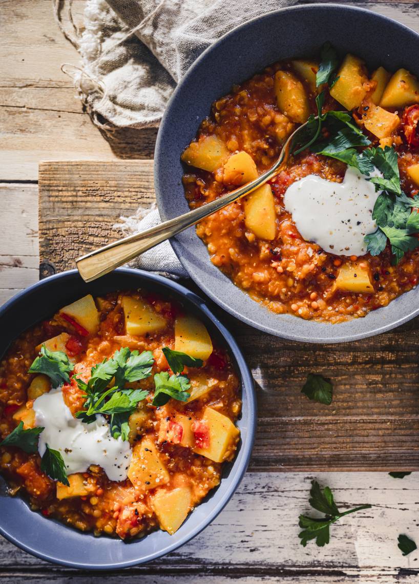 Paprika-Kartoffel-Topf mit Linsen