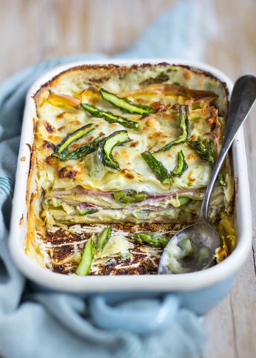 Spargellasagne mit Schinken