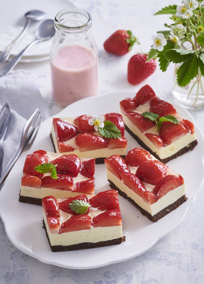 Erdbeer-Pudding-Schnitten ohne Backen