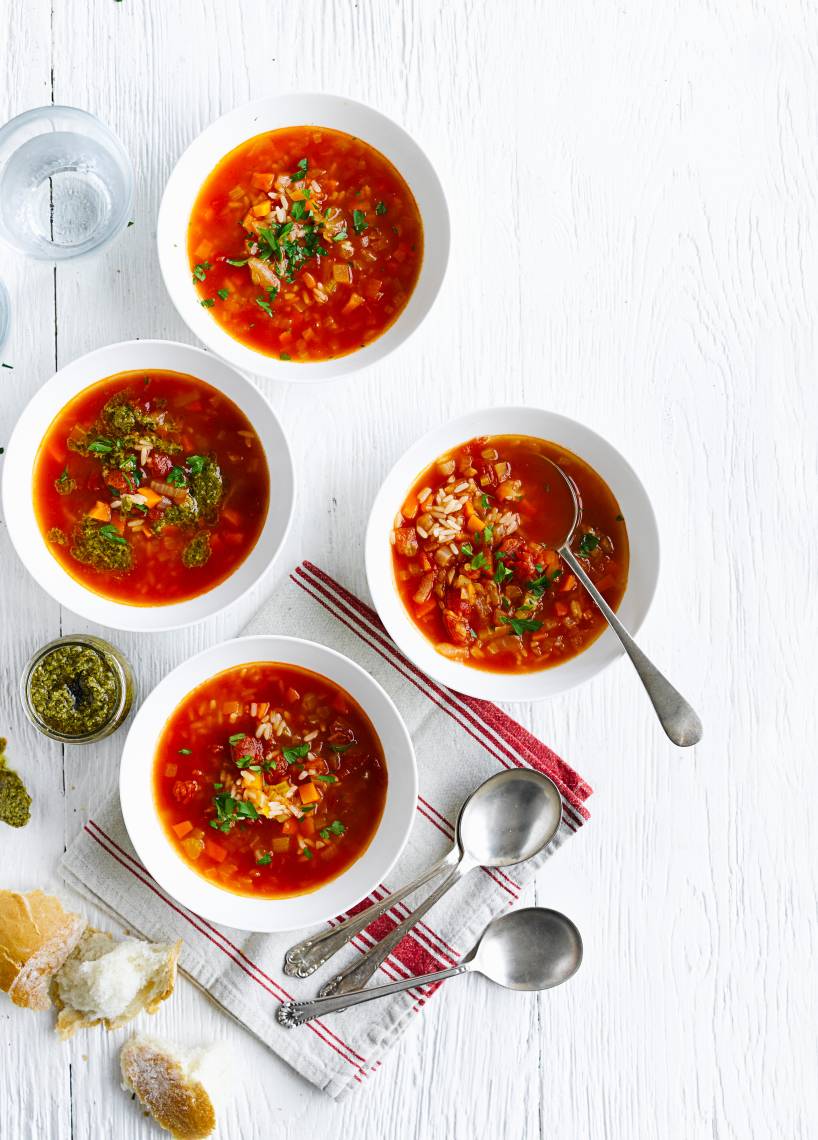 Schnelle Tomaten-Reis-Suppe